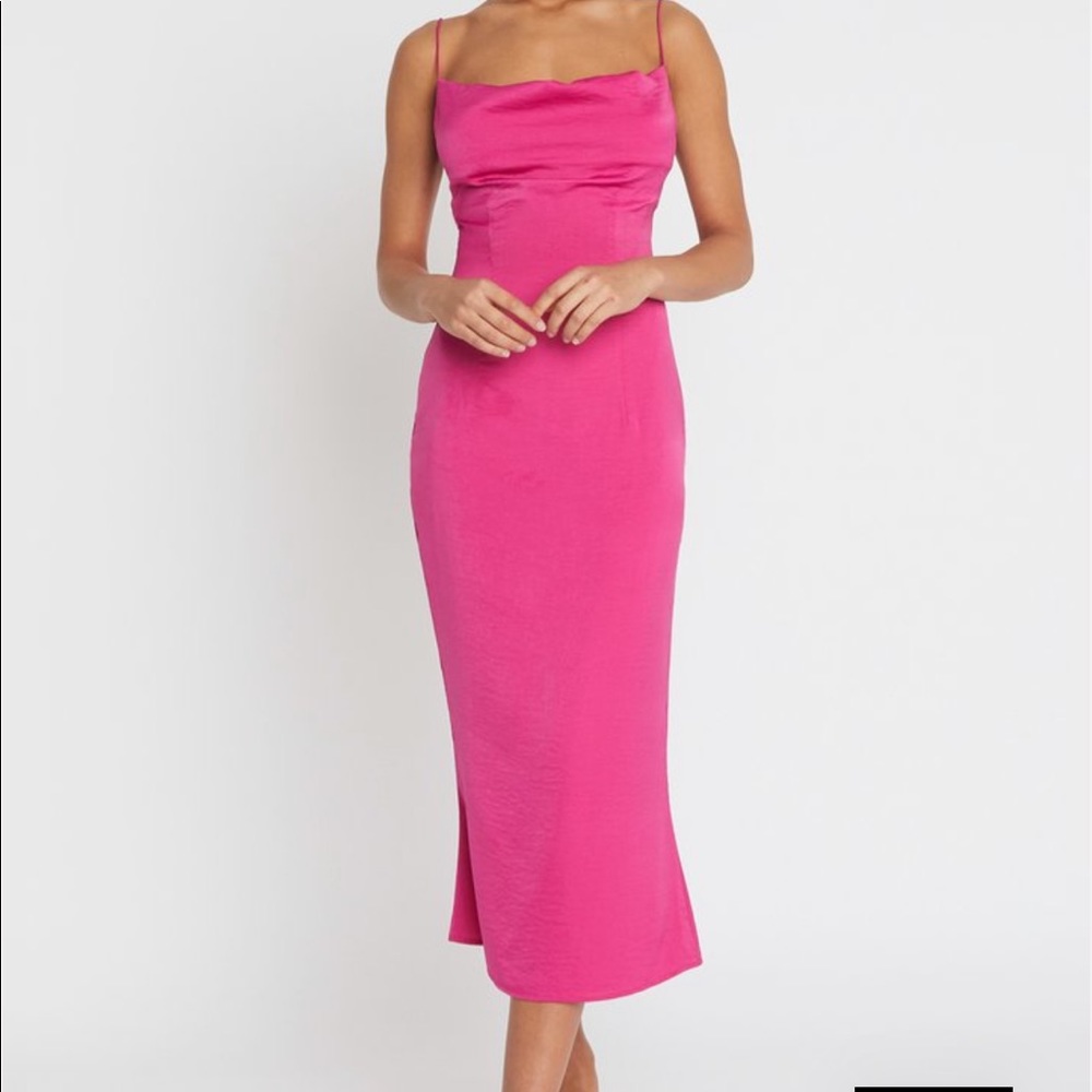Cowl neck satin midi dress